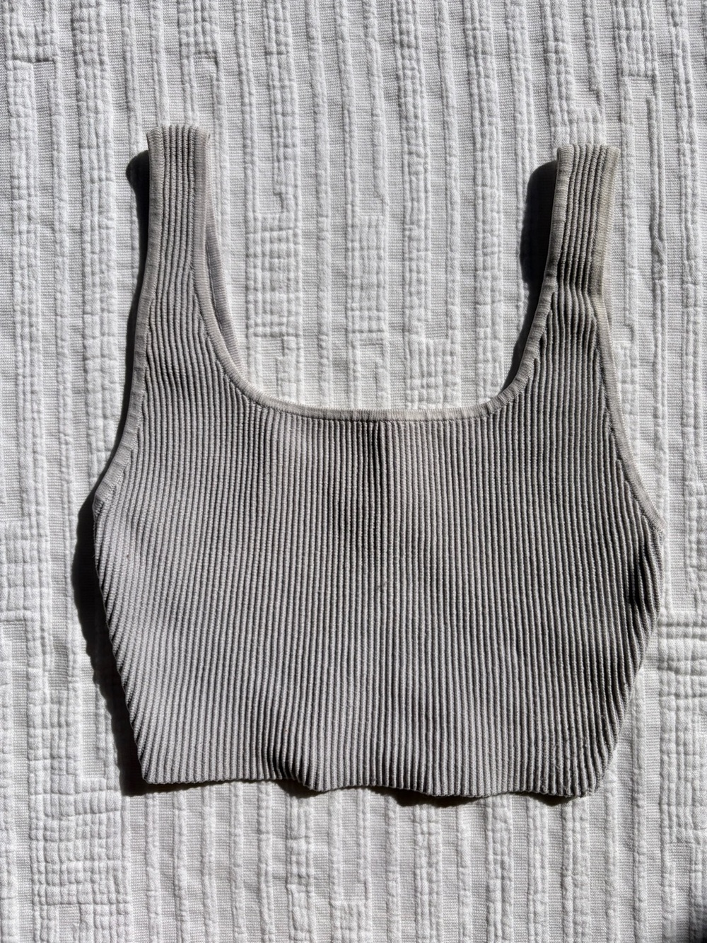 Ribbed Square-Neck Crop Tank Top - Gray
